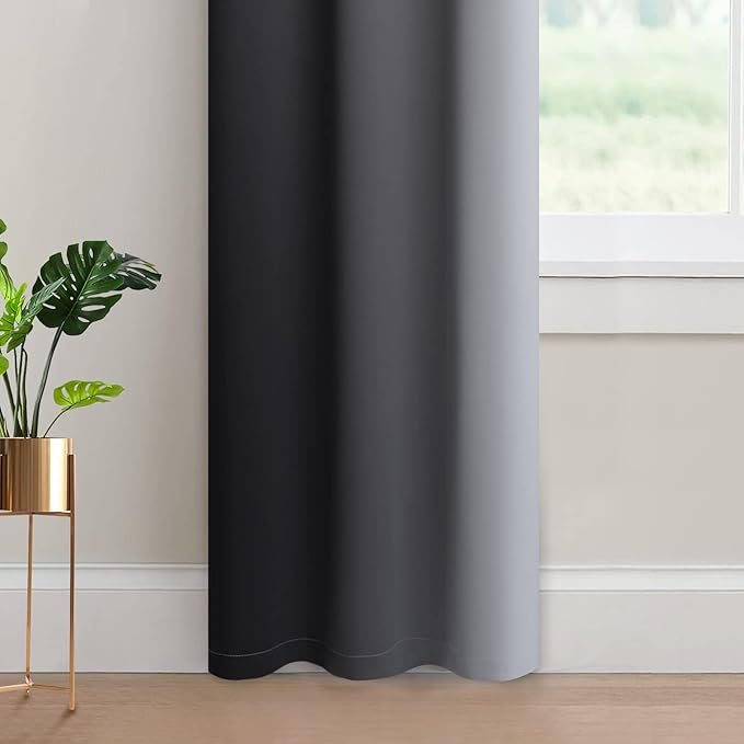 Yakamok Light Blocking Ombre Curtains, Greyish White and Black Gradient Color Curtains, Room Darkening Grommet Window Drapes for Bedroom(Black, 42x84 Inch, 2 Panels)