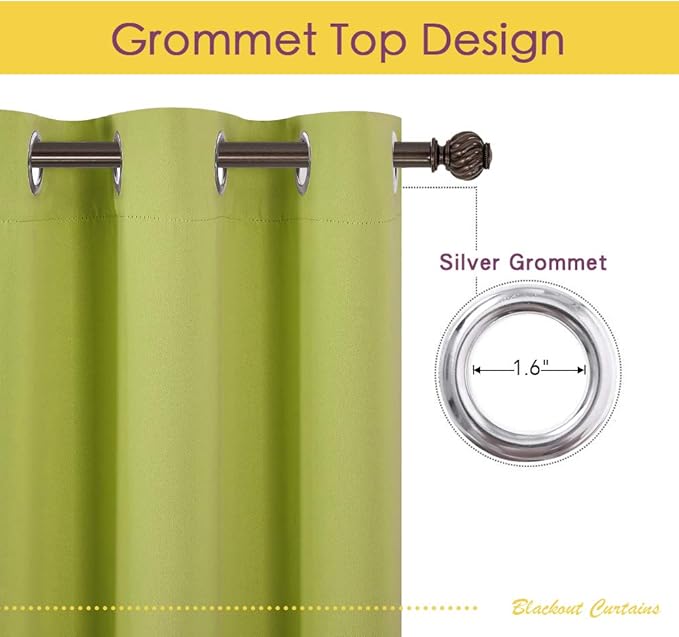 NICETOWN Blackout Curtains Window Panels, Window Treatment Thermal Insulated Solid Grommet Blackout Draperies/Drapes for Bedroom (Fresh Green, Set of 2, 42 by 54 Long)
