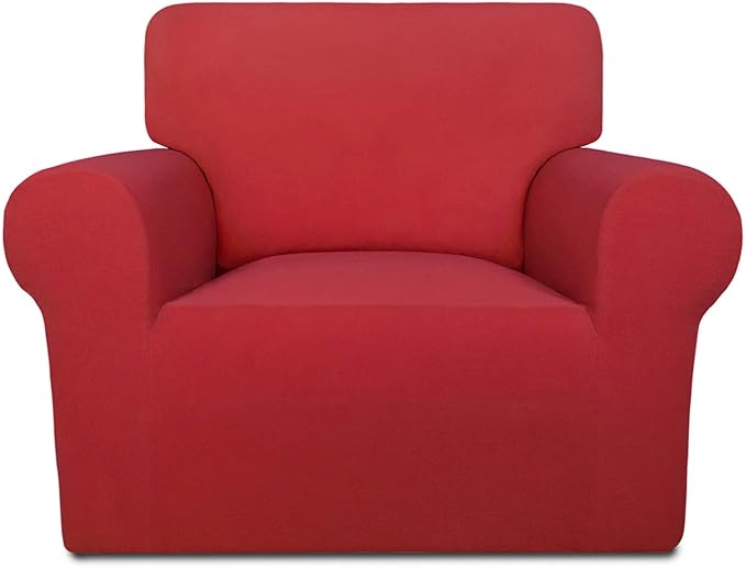 PureFit Super Stretch Chair Sofa Slipcover – Spandex Non Slip Soft Couch Sofa Cover, Washable Furniture Protector with Non Skid Foam and Elastic Bottom for Kids, Pets （Chair, Red）