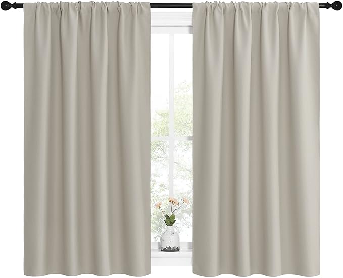 NICETOWN Blackout Curtains for Living Curtains, Room Darkening Window Curtain Panels, Easy-Care Solid Thermal Insulated Draperies/Drapes for Daughter Room (Natural, 2 Panels, 42 by 54)