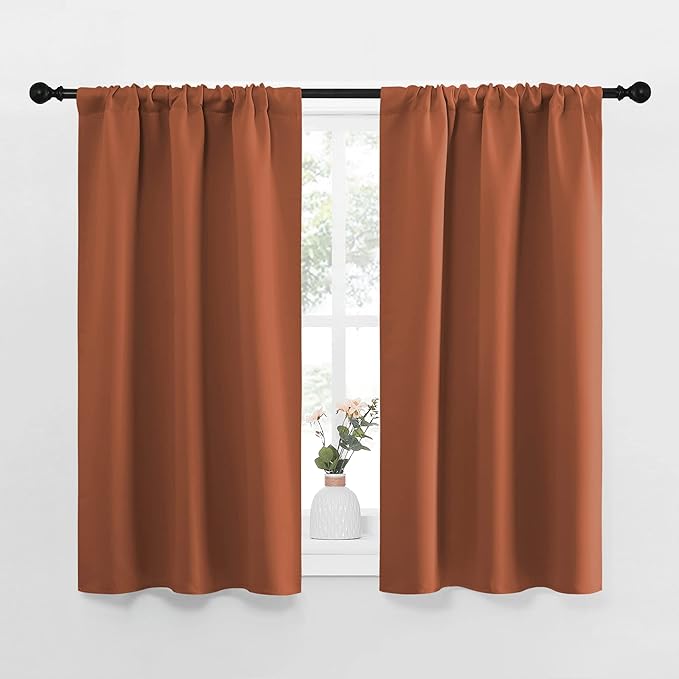 NICETOWN Blackout Curtains and Drapes - Thermal Insulated Solid Rod Pocket Blackout Draperies/Panels (Burnt Orange, 1 Pair, 34 by 45 inches)