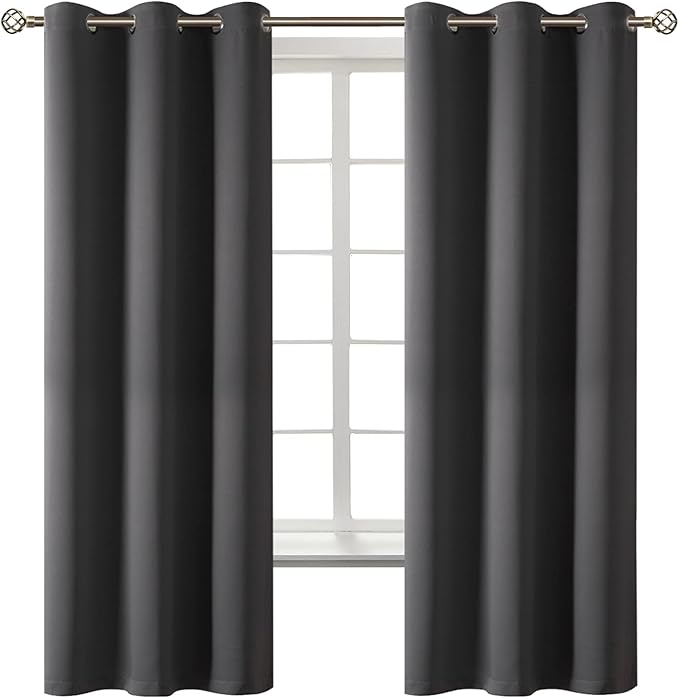 BGment Dark Grey Blackout Curtains for Bedroom, Black Out Curtains 63 Inch Long Thermal Insulated Sunlight Blocking Window Treatment Drapes, Set of 2 Panels, 42 x 63 Inch
