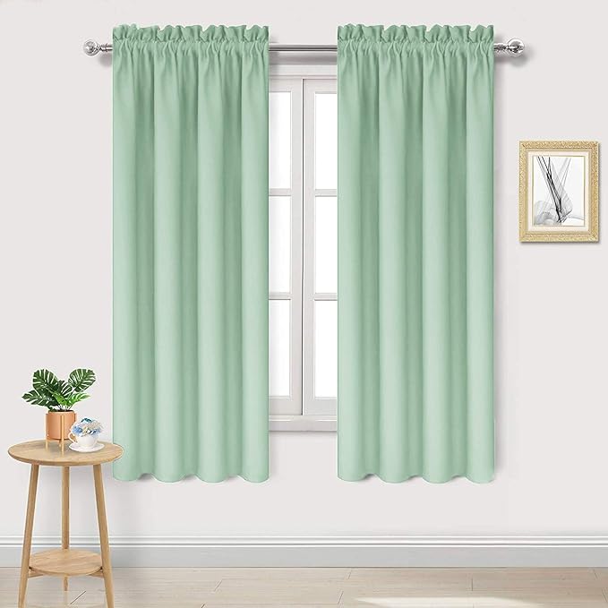 DWCN Blackout Curtains Room Darkening Thermal Insulated Bedroom Curtains Window Curtain Panels, 42 x 63 inches Long, Set of 2 Light Green Rod Pocket Drapes