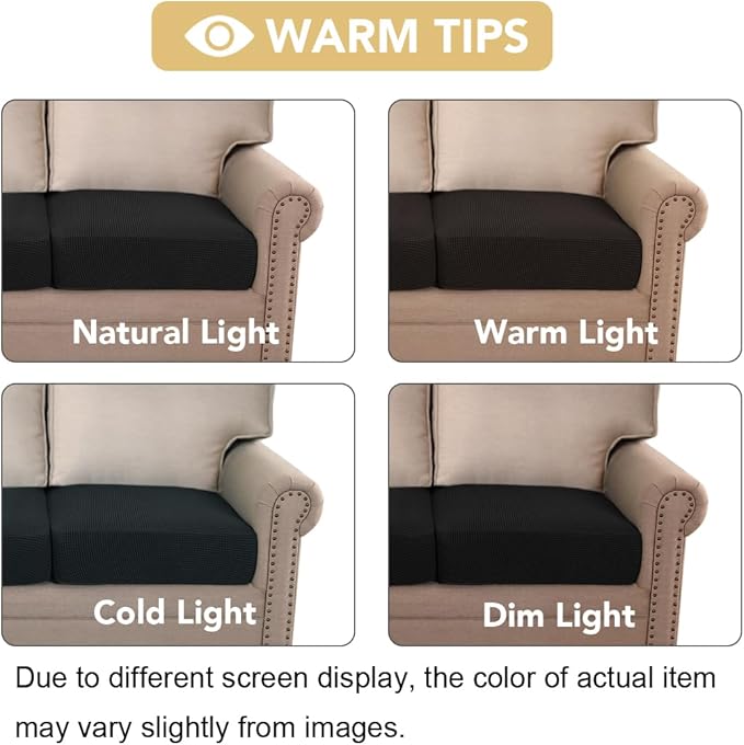 H.VERSAILTEX Super Stretch Individual Seat Cushion Covers Sofa Covers Couch Cushion Covers Slipcover Sets Thick Jacquard Textured Twill Fabric (2 Piece Medium Sofa Cushion Covers, Black)