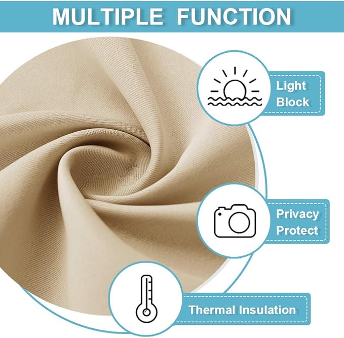 RYB HOME Curtains for Bedroom Living Room 63 inches Long, Thermal Insulated Privacy Rod Pocket Drapes for Nursery Office Home Theater, Width 42 by Length 63, Biscotti Beige, 2 Panels