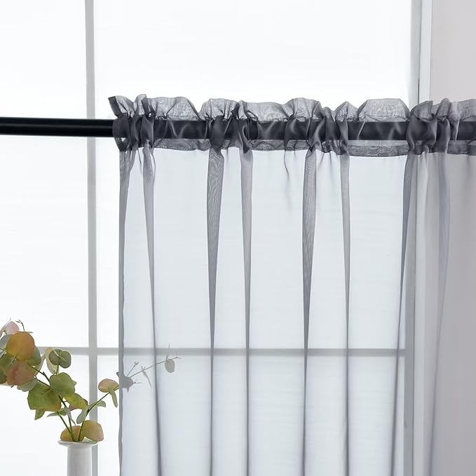 SpaceDresser Basic Rod Pocket Sheer Voile Window Curtain Panels Grey 1 Pair 2 Panels 26 Width 24 Inch Long for Kitchen Bedroom Children Living Room Yard(Grey,26 W x 24 L)
