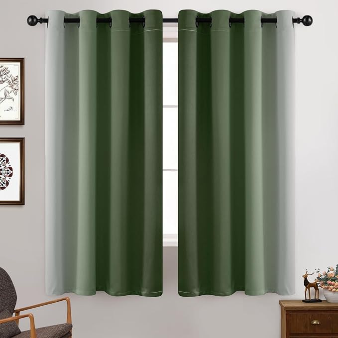Yakamok Greyish White and Sage Green Ombre Curtains,Light Blocking Curtains,Room Darkening Grommet Window Drapes for Bedroom(Sage Green,52x63 Inch,2 Panels)