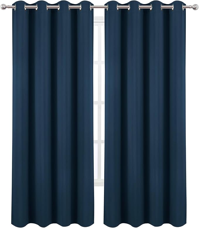 LEMOMO Blackout Curtains 52 x 120 Inch Long Navy Blue Curtains Set of 2 Panels Room Darkening Curtains for Bedroom and Living Room