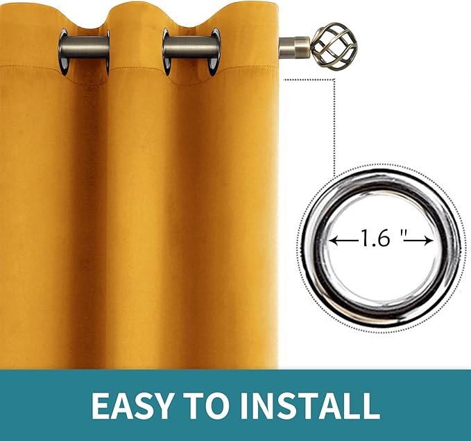 BGment Room Darkening Curtains 63 Inches Long - Grommet Thermal Insulated Drapes Window Treatment Curtains for Bedroom, 2 Panels, 42 x 63 Inch, Mustard Yellow