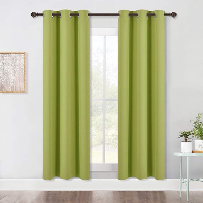 NICETOWN Blackout Window Curtains 70" L, 2 Panels, 34 inch, Fresh Green, Grommet Top Room Darkening Thermal Insulated Vertical Window Drapes Modern for Flat/Apartment