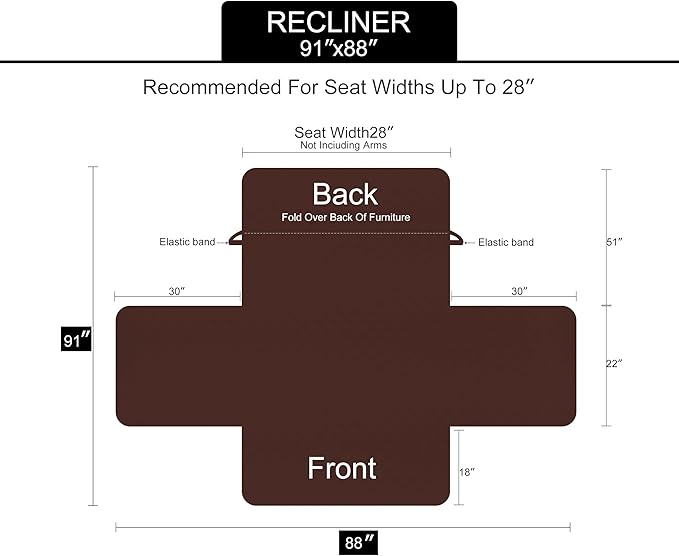 U-NICE HOME Recliner Chair Covers Reversible Chair Cover Pet Covers for Dogs with Elastic Straps Water Resistant Diamond Quilted (28''Recliner Oversized, Chocolate/Chocolate)