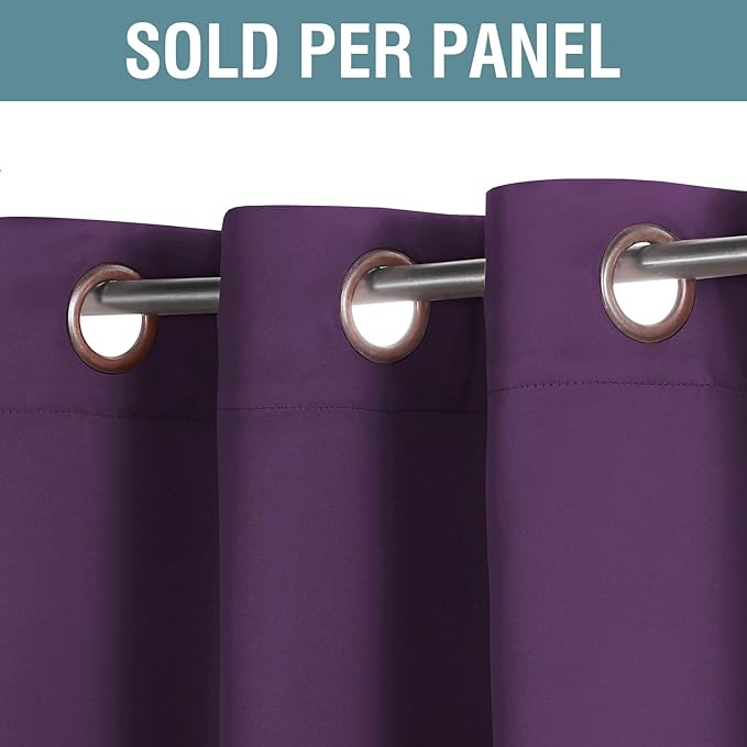 H.VERSAILTEX Blackout Curtain for Living Room Small Window Kitchen Blackout Curtains 45 inch Length Energy Saving Solid Grommet Blackout Drape, One Panel, Plum Purple, 52" W x 45" L