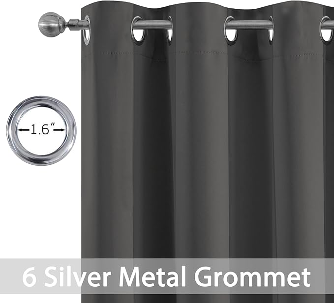 Yakamok Charcoal Grey Curtains 54 Inches Length Blackout Curtain for Bedroom-Green Room Darkening Thermal Insulated Grommet Drapes for Living Room, 52W x 54L,2 Panels