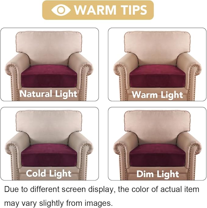 H.VERSAILTEX Velvet Stretch Couch Cushion Cover Plush Cushion Slipcover for Chair Cushion Furniture Protector Seat Cushion Sofa Cover (1 Piece Armchair Cushion Covers, Burgundy)