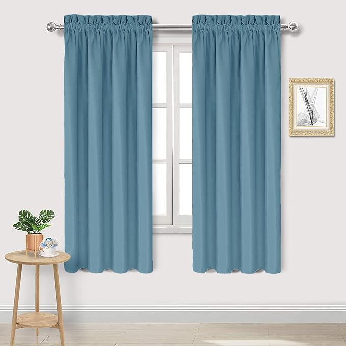 DWCN Blackout Curtains for Living Room Thermal Insulated, Energy Saving & Noise Reducing Bedroom Curtains, Stone Blue, W 38x L 63 Inch, Set of 2 Rod Pocket Curtain Panels
