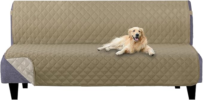 U-NICE HOME Futon Sofa Covers Reversible Sofa Slipcover Armless Couch Cover Furniture Protector Water Resistant (Futon, Light Camel/Beige)