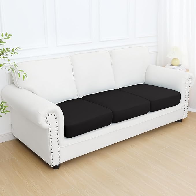 Smiry Printed Couch Cushion Covers, Stretch Soft Couch Covers for Sofa, Washable Non-Slip Sofa Slipcover Furniture Protector for Indoor and Outdoor (3 Pack, Black)