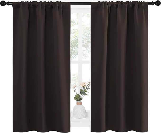 NICETOWN Kitchen Curtains, Short Blackout Curtains & Drapes, Energy Smart Noise Reducing Curtain Panels for Kids Bedroom (Toffee Brown, 34" Wide x 45" Long, 2 Pieces)