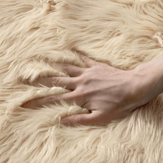 MIULEE Fluffy Rug Soft Shaggy Faux Fur Area Rug Luxury Plush Sheepskin Carpet for Bedroom Living Room Sofa Chair 2 x 3 Feet, Light Yellow