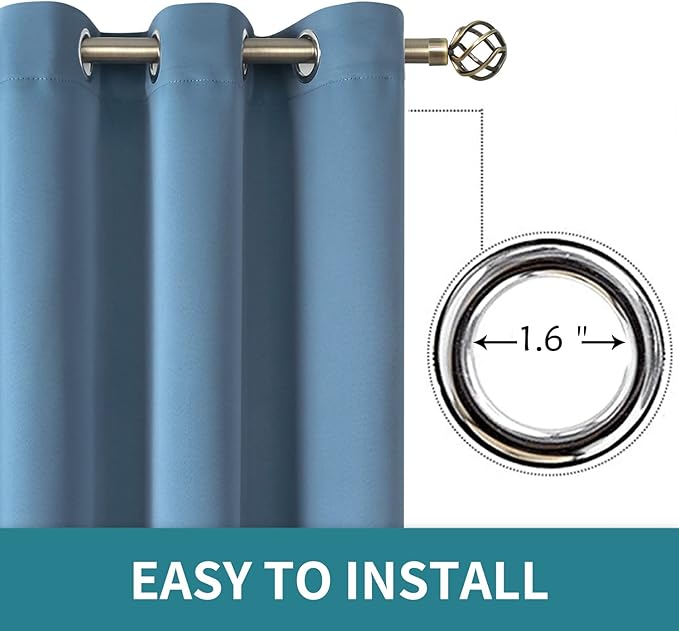 BGment Blackout Curtains for Bedroom - Grommet Thermal Insulated Room Darkening Curtains for Living Room, Set of 2 Panels, Each 46 x 72 Inch, Faded Denim