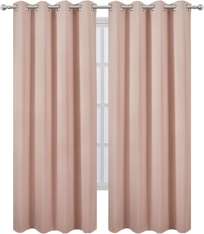 LEMOMO Blackout Curtains 52 x 108 inch/Blush Curtains Set of 2 Panels/Thermal Insulated Room Darkening Bedroom Curtains
