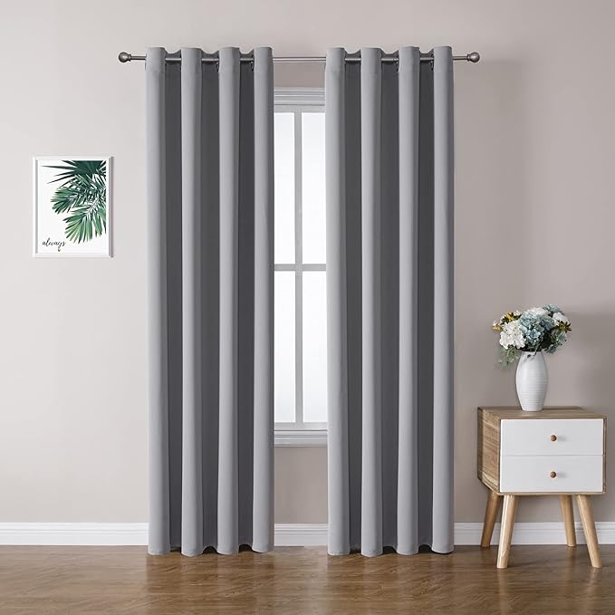 ChrisDowa Grommet Blackout Curtains for Bedroom and Living Room - 2 Panels Set Thermal Insulated Room Darkening Curtains (Light Grey, 52W x 72L)