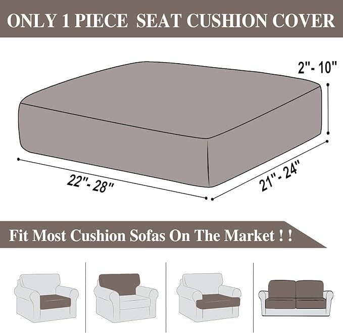 Couch Cushion Cover Seat Cushion Cover Stretch Armchair Cover Separate Sectional Sofa Slipcovers Furniture Protector(1 Piece for Seat or Sofa Backrest, Taupe)