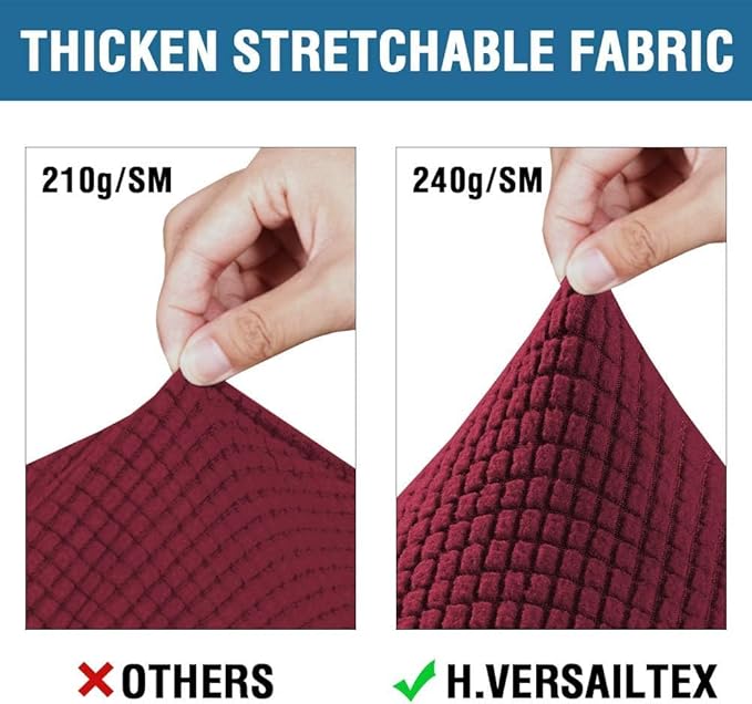 H.VERSAILTEX 4 Piece Stretch Sofa Covers for 3 Cushion Couch Covers for Living Room Furniture Slipcovers (Base Cover Plus 3 Seat Cushion Covers) Thicker Jacquard Fabric (Large Sofa, Burgundy)
