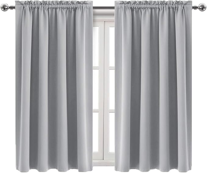 DWCN Blackout Curtains Room Darkening Thermal Insulated Bedroom Curtains Window Curtain Panels, 38 x 45 inches Long, Set of 2 Silver Grey Rod Pocket Drapes