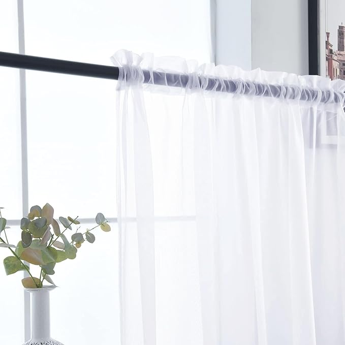 SpaceDresser Sheer Voile Window Treatment Rod Pocket Curtain Panels for Kitchen Bedroom Living Room Drapes Sunlight Filtering Privacy Semi Home Decor Assorted Colors Sizes (Optical White, 52 W x 54 L)