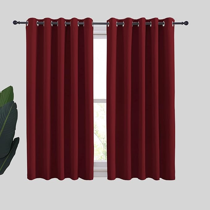 NICETOWN Christmas Burgundy Window Curtains Blackout Drapes, Thermal Insulated Solid Grommet Blackout Curtains/Draperies for Laundry Room (One Pair, 70 by 54-inch, Burgundy Red)