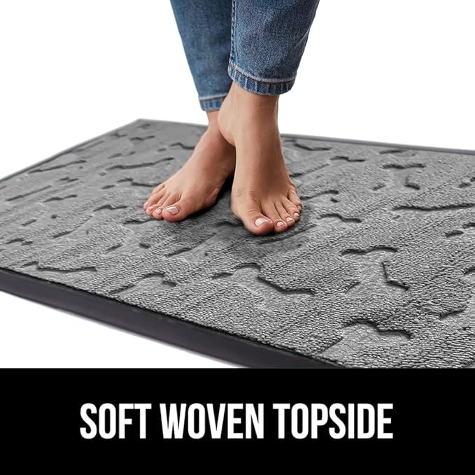 GORILLA GRIP 100% Waterproof All-Season WeatherMAX Doormat, US Designed Natural Rubber, Stain and Fade Resistant, Low Profile Indoor Outdoor Door Mats, Easy Clean Patio Mat, 29x17, Light Gray Bones