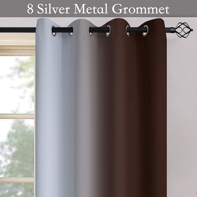 SimpleHome Ombre Room Darkening Curtains for Living Room, Light Blocking Gradient Brown to Greyish White Thermal Insulated Grommet Window Curtains/Drapes for Bedroom, 2 Panels, 52x72 inches Length