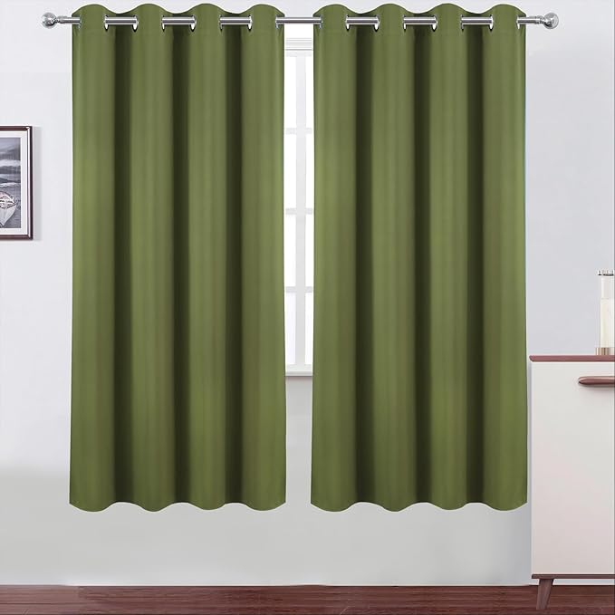 LEMOMO Blackout Curtains 66 x 72 Inch Long Olive Green Curtains Set of 2 Panels Room Darkening Curtains for Bedroom and Living Room