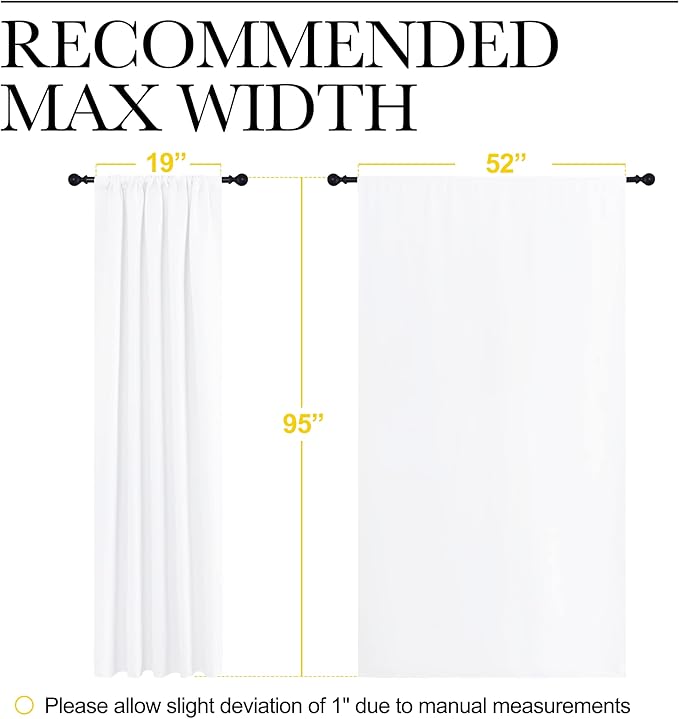NICETOWN White Bedroom Curtain Panels - Multi-Function Noise Reducing Performance Window Treatment Thermal Insulated Rod Pocket Room Darkening Drapes for Nursery (2 Panels, 52 in x 95 in (W x L))