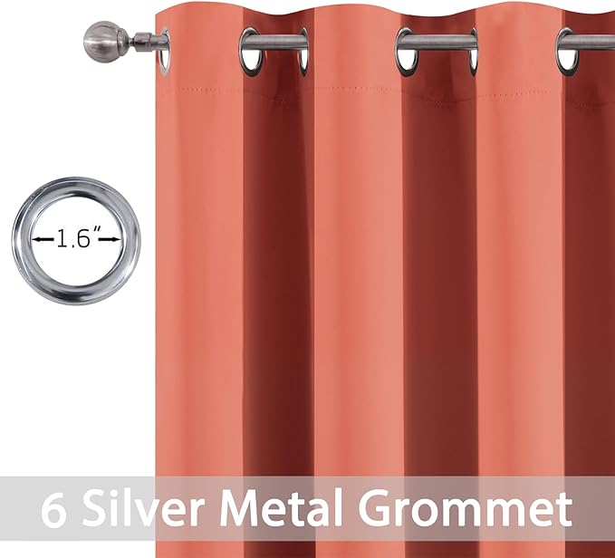 Yakamok Thermal Curtains Blackout Curtain Panels, Room Darkening Solid Grommet Top Window Drapes for Dedroom, 42x72 inch, Coral Orange, 2 Panels