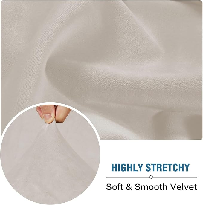 H.VERSAILTEX Velvet Stretch Couch Cushion Cover Plush Cushion Slipcover for Loveseat Cushion Furniture Protector Seat Cushion Sofa Cover (2 Piece Medium Sofa Cushion Covers, Oatmeal)
