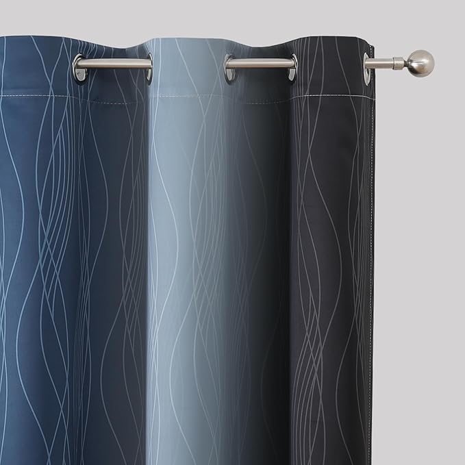 Estelar Textiler Navy Blue and Black Ombre Blackout Curtains 84 Inch Length 2 Panels Set, Full Room Darkening Grommet Curtains for Bedroom, Thermal Insulated Light Blocking Gradient Drapes, 42Wx84L