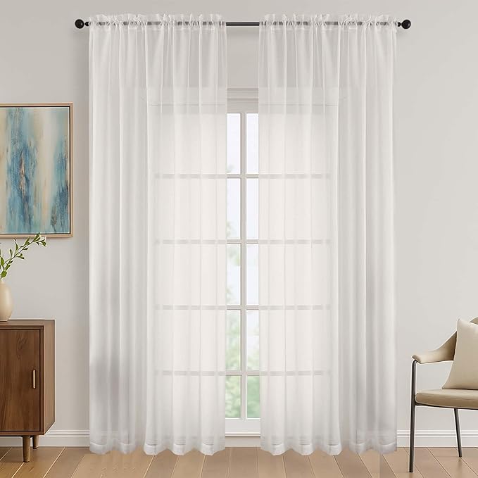 OVZME Ivory Bedroom Curtains 2 Panel Sets 90 Inch Length, 59 Inch Extra Wide Light Filtering Light Weight Soft Window Treatment Panels for Study Room Living Room Guest Room, 59Wx90L Inches