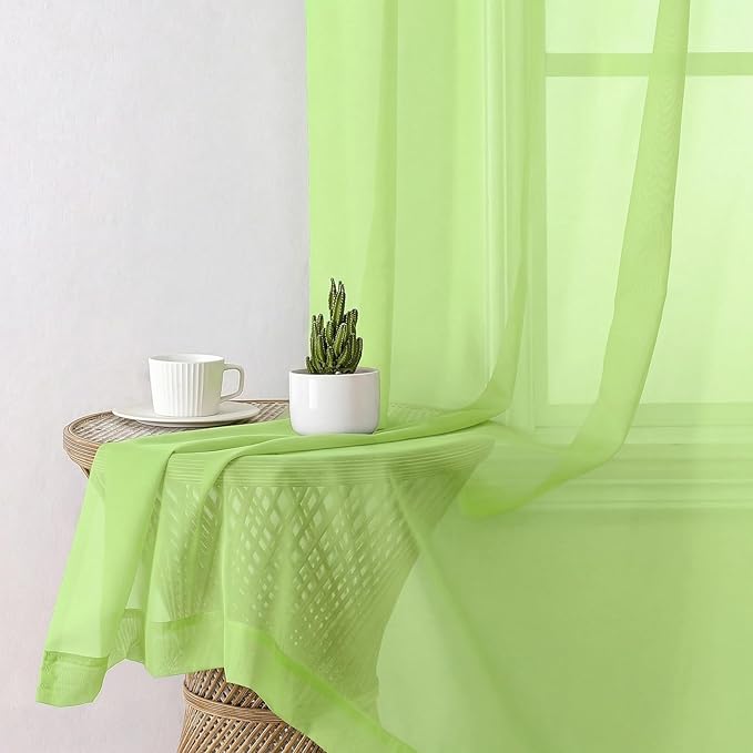 Aiyufeng Lime Sheer Curtains 63 Inch Length 2 Panels Set for Living Room, Light Filtering Lime Window Sheers Drapes for Bedroom, Each 42" W x 63" L