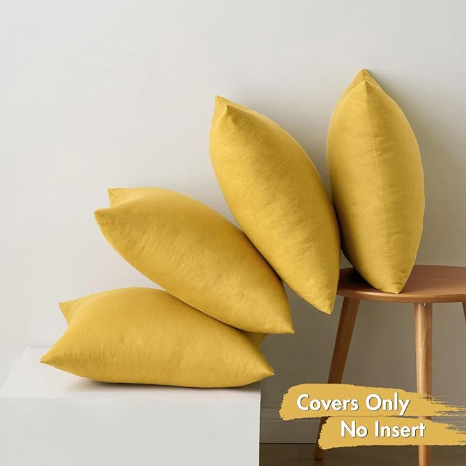 MIULEE Pack of 4 Decorative Outdoor Throw Pillow Covers Linen Waterproof Pillow Covers Farmhouse Cushion Cases for Patio Garden Tent Balcony Couch Sofa 16x16 inch Yellow