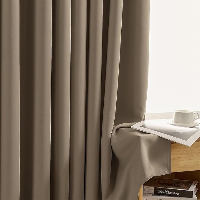 Joydeco Blackout Curtains for Bedroom 108 inch Long 2 Panels, Thermal Insulated Room Darkening Curtains with Grommets, Soft Window Drapes for Living Room (W52 x L108 Inch, Khaki)