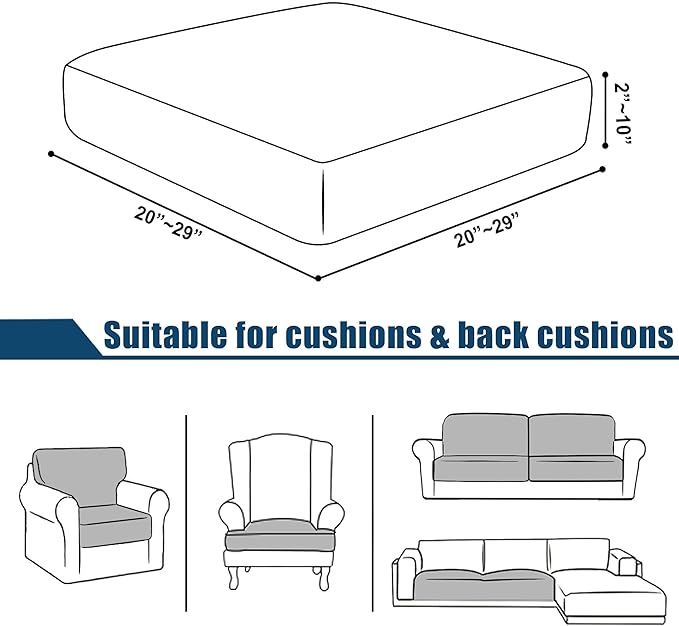 Water Repellent Sofa Seat Slipcovers Stretch Cushion Covers, Seaters Replacement for Furniture Protector, Soft Flexibility with Elastic Bottom (Small, Dusty Blue)