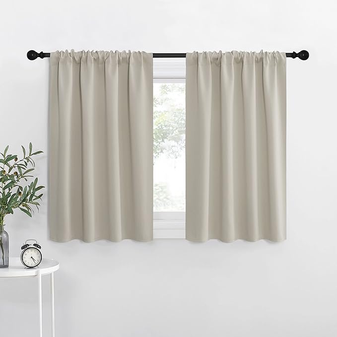 NICETOWN 2 Panels Blackout Curtains, Rod Pocket Thermal Insulated Drapes for Kitchen, Heavy Duty Small Window Treatment for Dorm Room, Studio Apartment, Basement (Natural, W42 x L30)