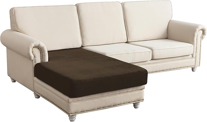 Couch Cover Velvet Chaise Cushion Cover for Sectional Sofas - Elastic L-Shaped Sofa Seat Covers Washable, Slipcover Protector (1-Piece, Coffee)