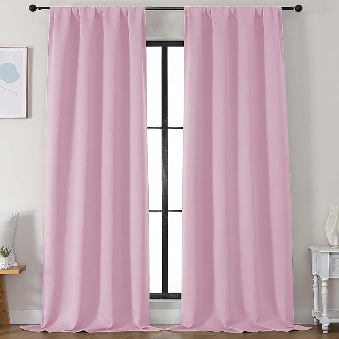 Simplebrand Ava Pink Blackout Curtains for Bedroom 96 Inches Long 2 Panels, Solid Thermal Insulated, Energy Saving Nursery Window Treatment Curtains Blackout Drapes, W50 x L96 Inch, Pink