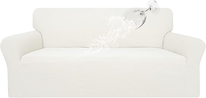 Easy-Going 100% Waterproof Couch Cover, Dual Waterproof Sofa Cover, Stretch Jacquard Sofa Slipcover, Leakproof Furniture Protector for Kids, Pets, Dog and Cat (Oversized Sofa, Cream)