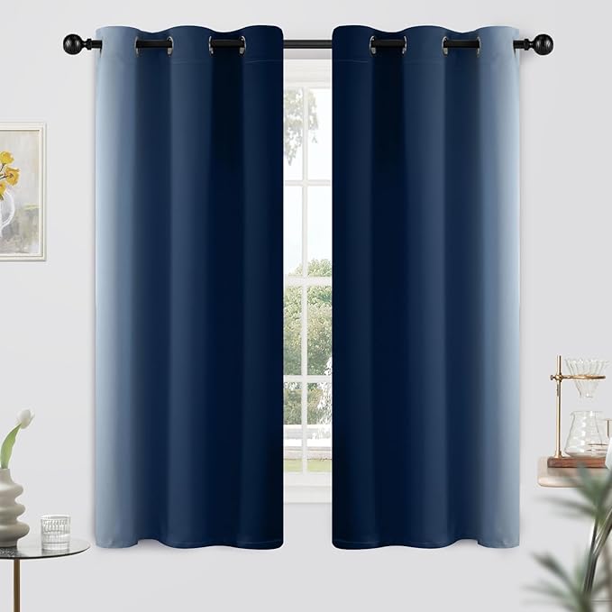 Yakamok Light Blocking Ombre Curtains, Greyish White and Blue Gradient Color Curtains, Room Darkening Grommet Window Drapes for Bedroom(Blue, 42x63 Inch, 2 Panels)