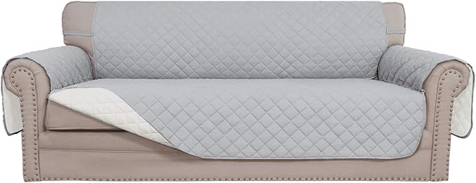 Easy-Going 4 Seater Sofa Slipcover Reversible Sofa Cover Water Resistant Couch Cover with Foam Sticks Elastic Straps Furniture Protector for Pets Children Dog Cat (XX-Large, Light Gray/Ivory)