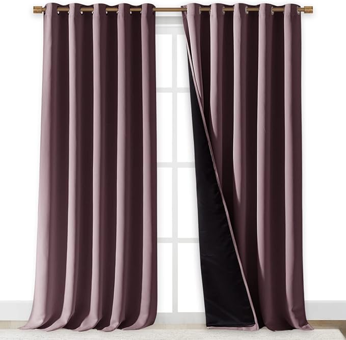 NICETOWN Full Shading Curtains for Windows, Super Heavy-Duty Black Lined Blackout Curtains for Bedroom, Privacy Assured Window Treatment (Dry Rose, Pack of 2, 70 inches W x 95 inches L)